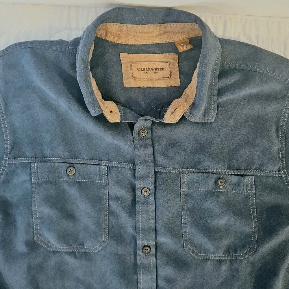 Clearwater Outfitters Men's Blue Long Sleeve Button Down Suede-Like Shirt XL